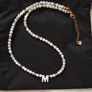 Mother of Pearl Necklace with Initial M set in Gold